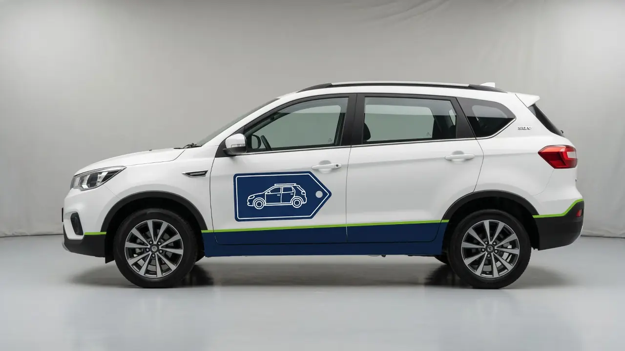 White compact SUV with Budget Cruze navy and green livery